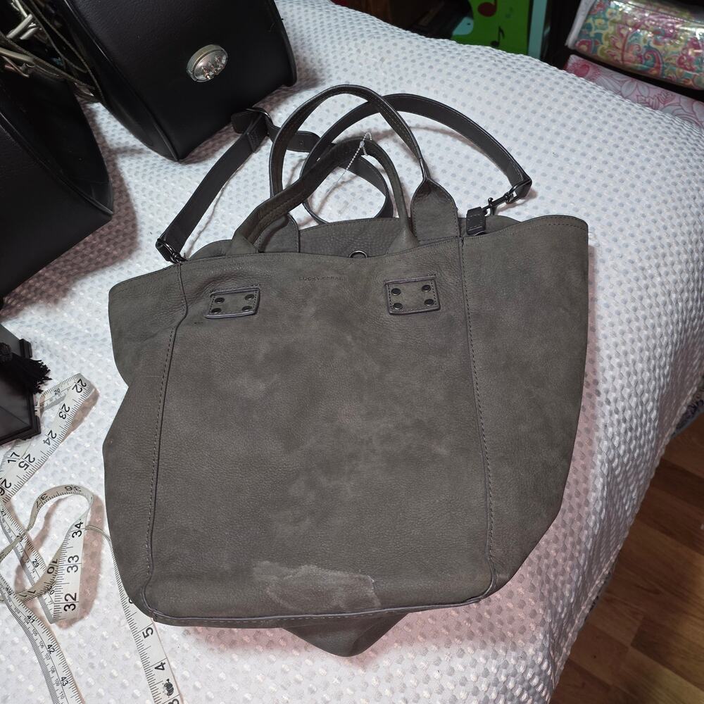 LUCKY BRAND SUEDE GRAY TOTE BUCKET SHOULDER BAG